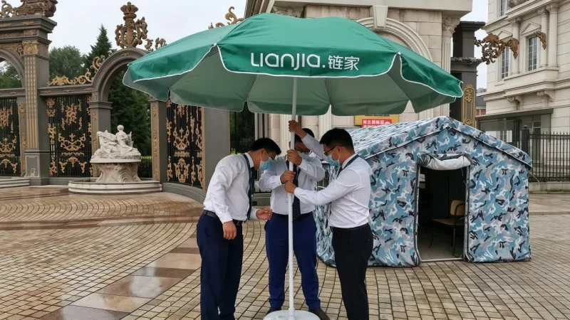 链家地推广告伞与广告帐篷定制合作案例项目图片