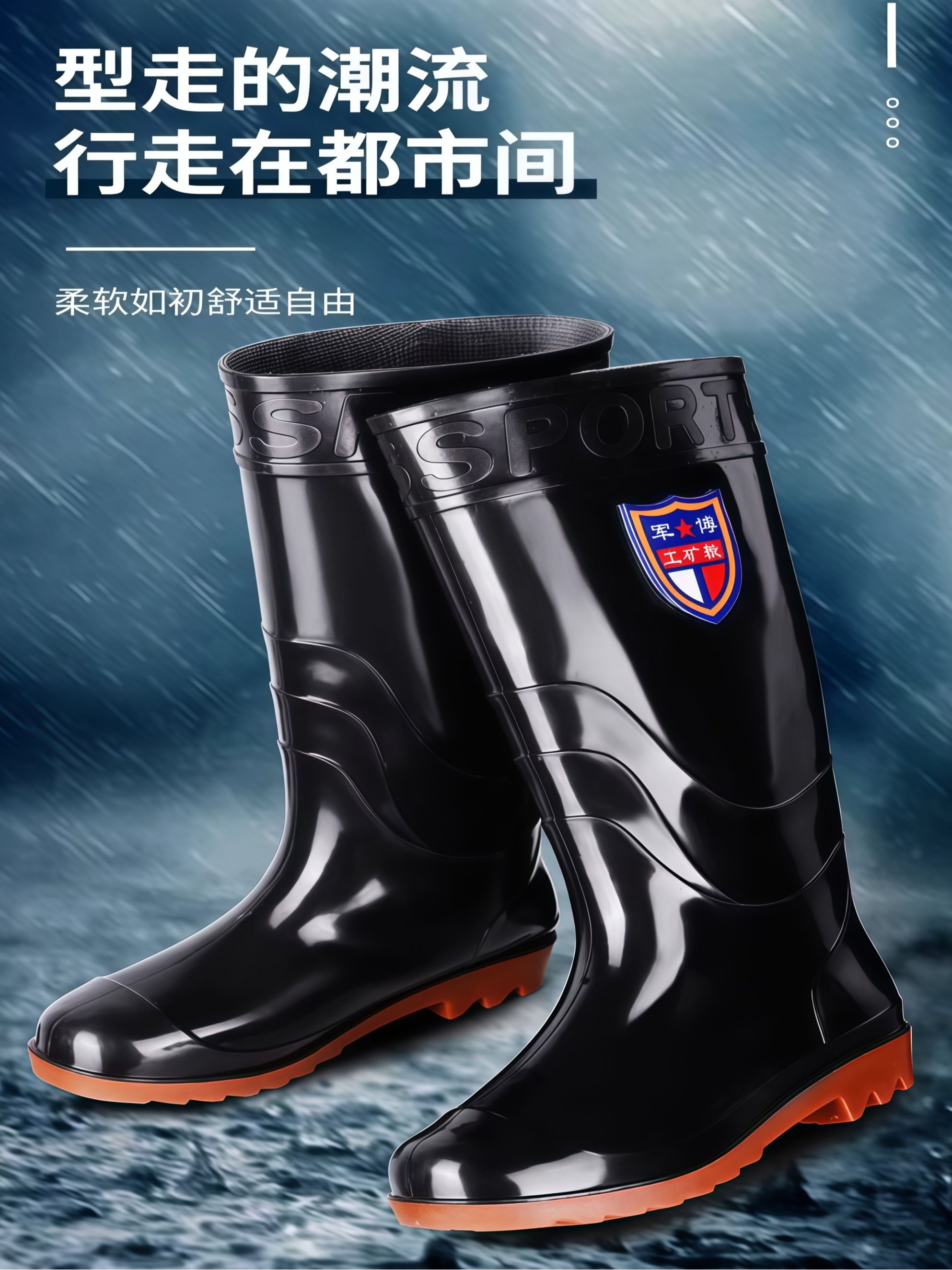 雨鞋男士中高筒厚底耐磨雨靴防水防滑工地短筒套鞋秋款低帮水胶鞋 - 详情图