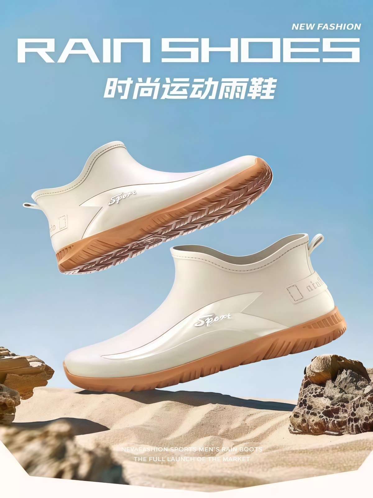 时尚钓鱼工作雨鞋男士短筒防水休闲雨靴外穿厨房防滑胶鞋厚底水鞋 - 详情图