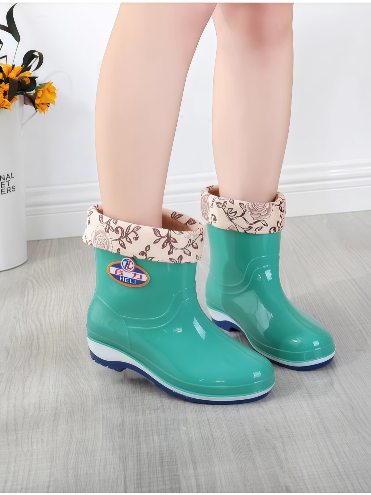 四季雨鞋女短筒成人加绒雨靴时尚防水鞋女士防滑中筒胶鞋套鞋保暖 - 详情图