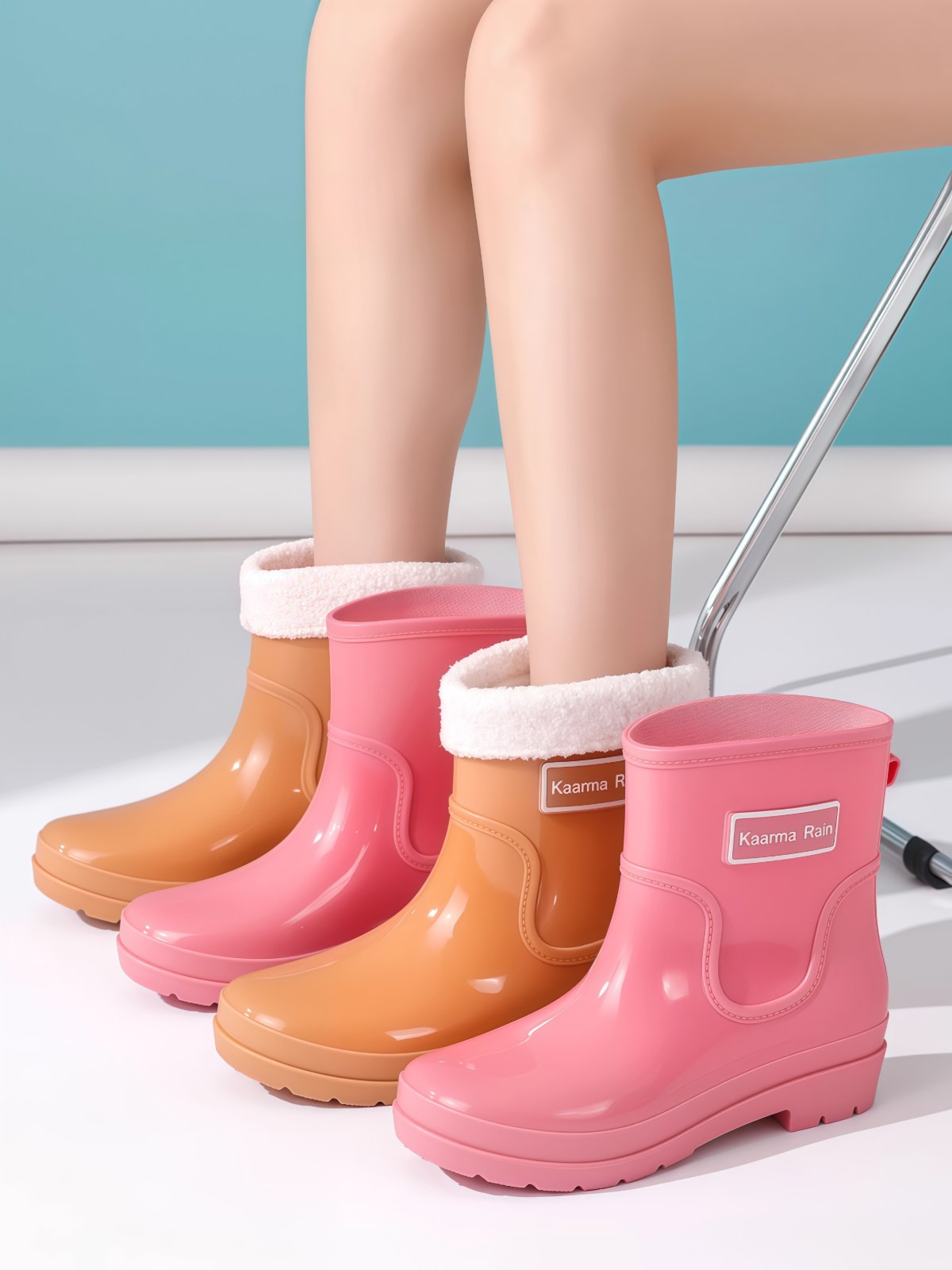 雨鞋女短筒春秋休闲韩版加棉保暖可拆洗车厨房厚底浅口低帮水靴女 - 详情图