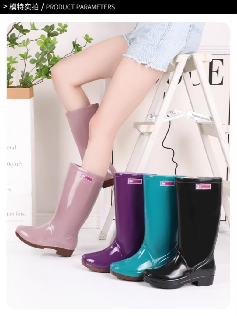 雨鞋女款高筒雨靴女士水鞋防水防滑加绒保暖时尚水靴劳保工作胶鞋 - 详情图