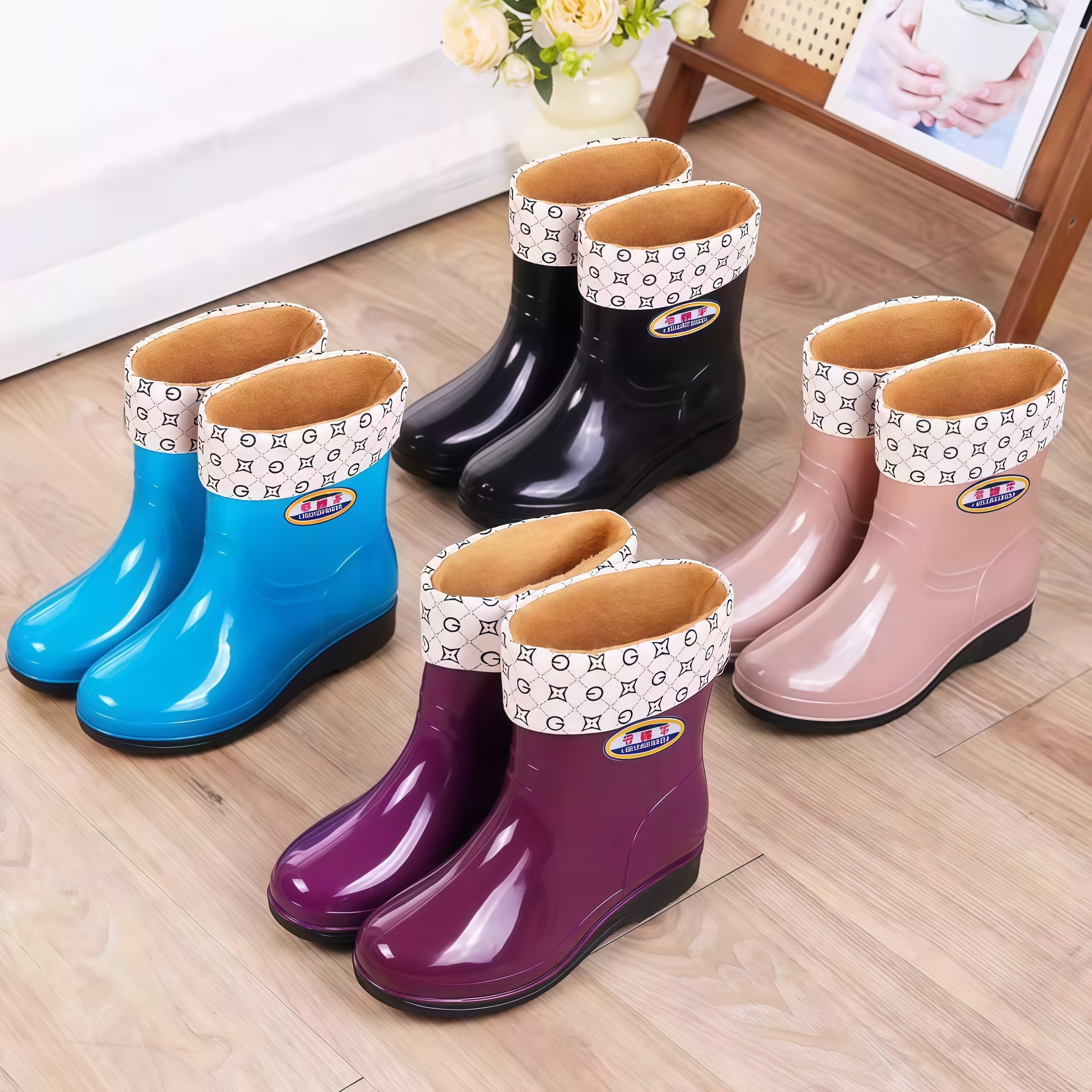 秋冬厚底雨鞋女中筒保暖加绒防滑防水鞋时尚成人雨靴厨房超厚胶鞋