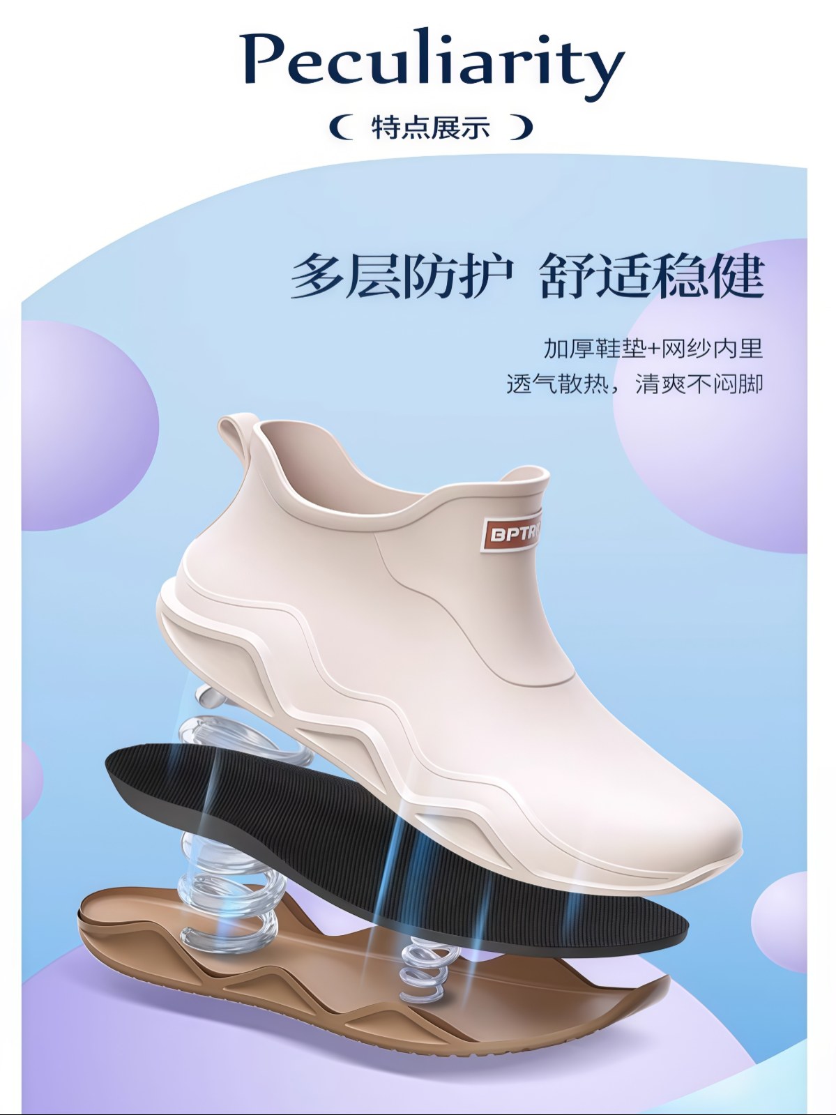 新款短筒雨鞋男女时尚水鞋情侣防水防滑胶鞋保暖厨房工作平底雨靴 - 详情图