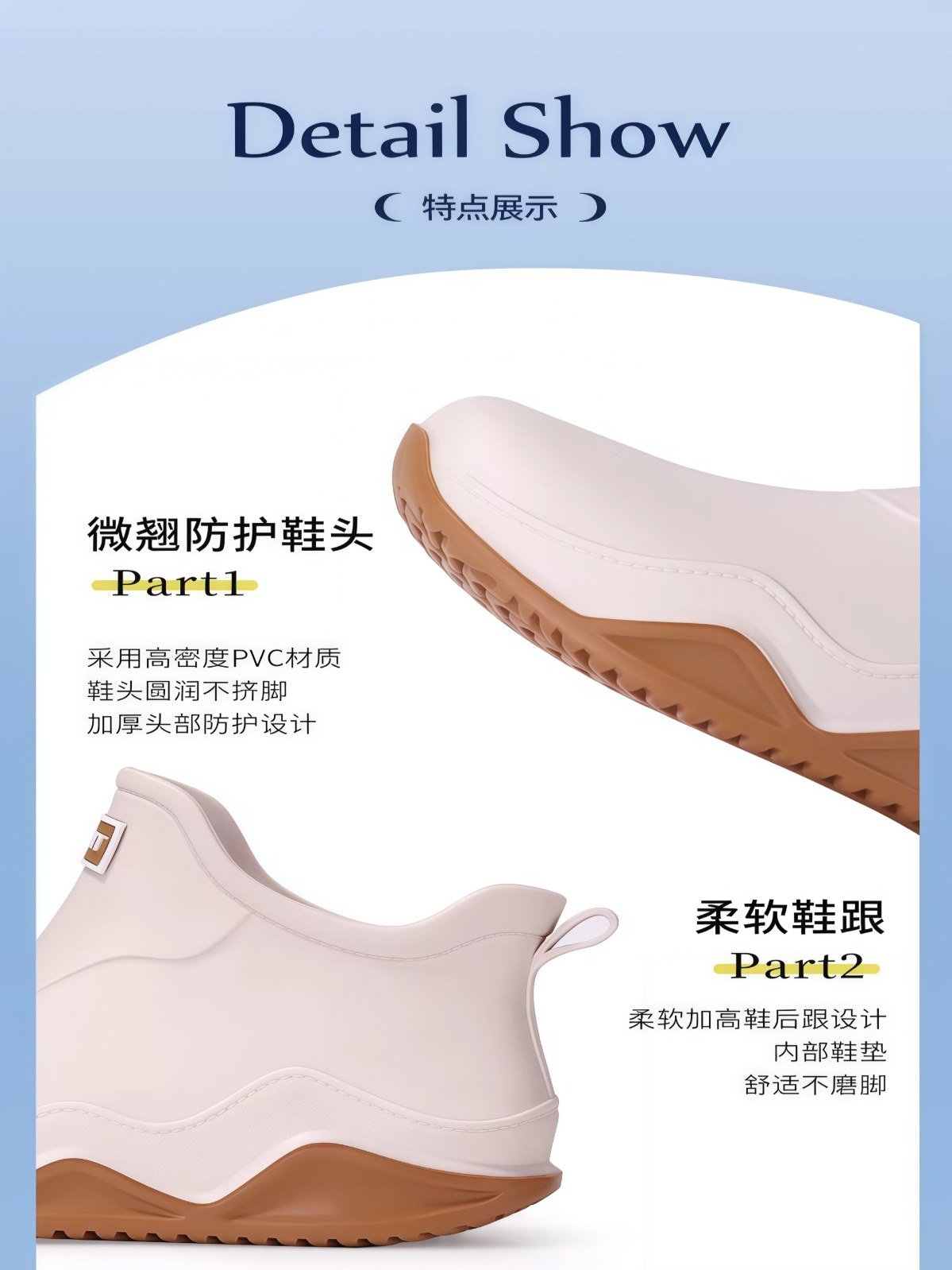 新款短筒雨鞋男女时尚水鞋情侣防水防滑胶鞋保暖厨房工作平底雨靴 - 详情图