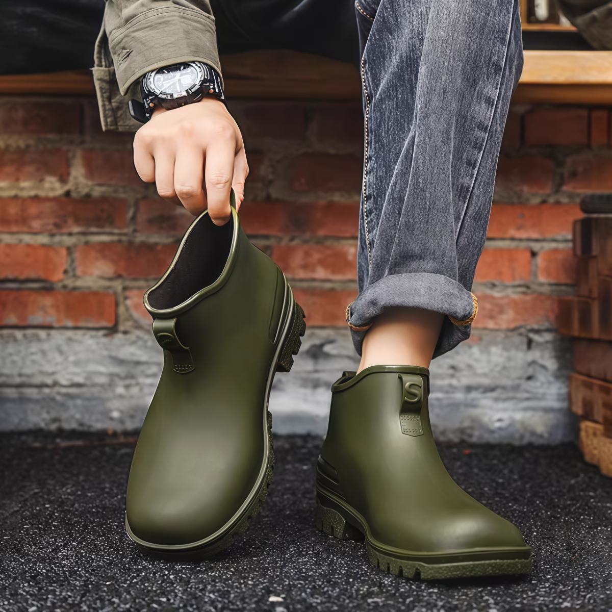 德系防滑雨鞋男女款情侣时尚雨靴女登山钓鱼防水胶鞋加绒耐磨水鞋