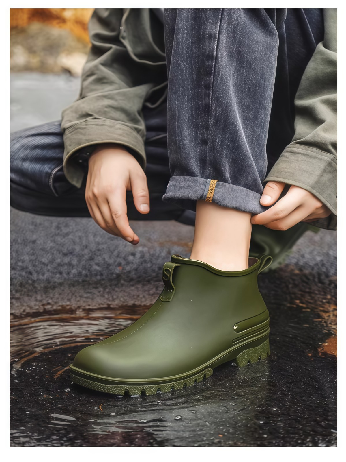 德系防滑雨鞋男女款情侣时尚雨靴女登山钓鱼防水胶鞋加绒耐磨水鞋 - 详情图