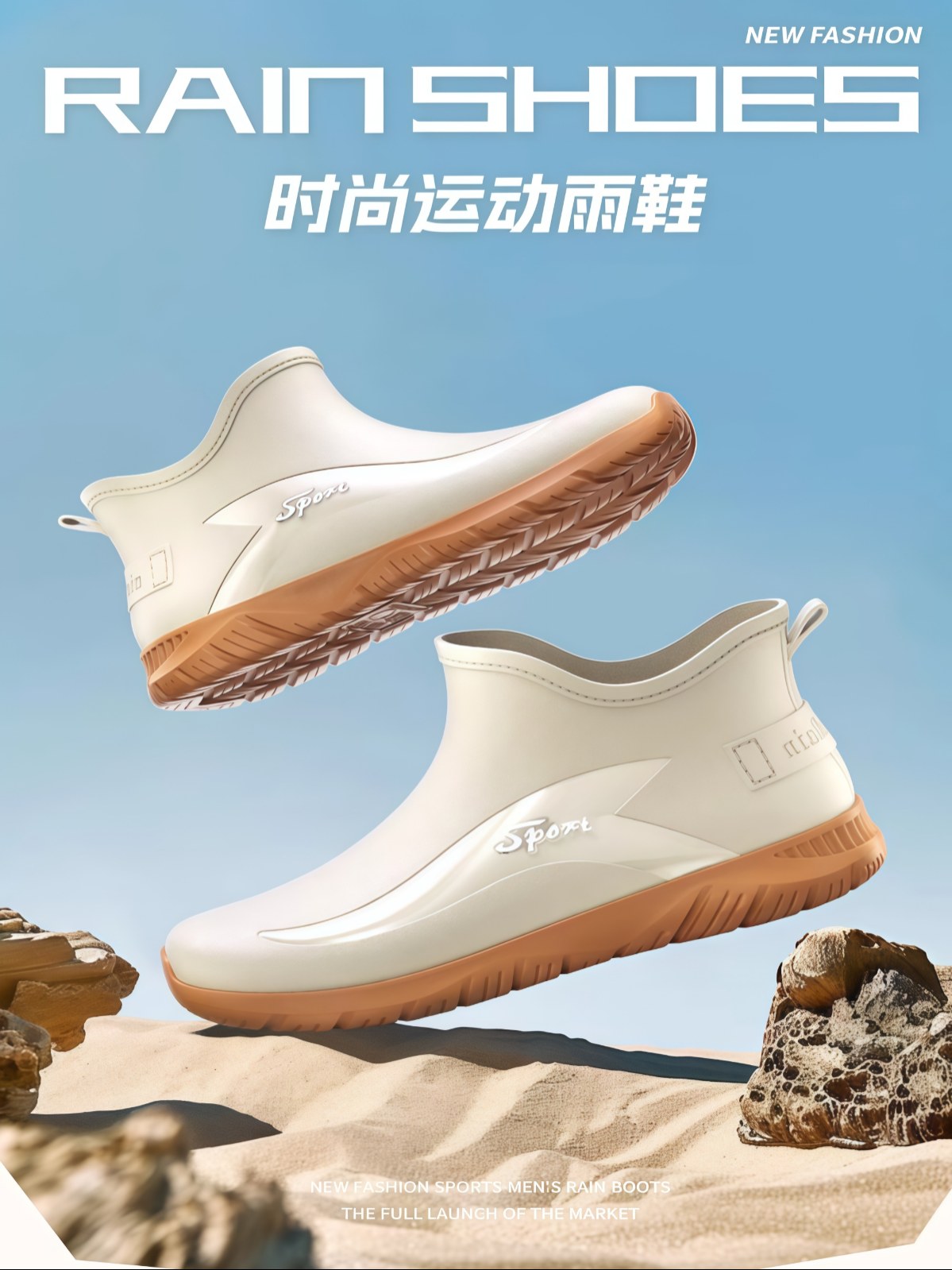 时尚雨鞋男士防水雨靴外穿厨房防滑胶鞋水鞋钓鱼耐磨登山短筒雨季 - 详情图