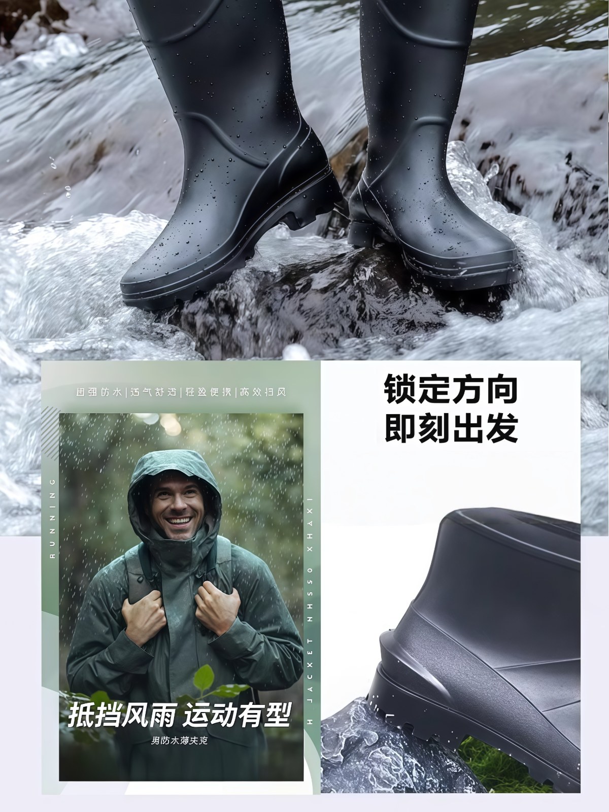 德系长筒防水雨鞋男款工地加厚耐磨劳保胶鞋中筒雨靴钓鱼防滑水鞋 - 详情图