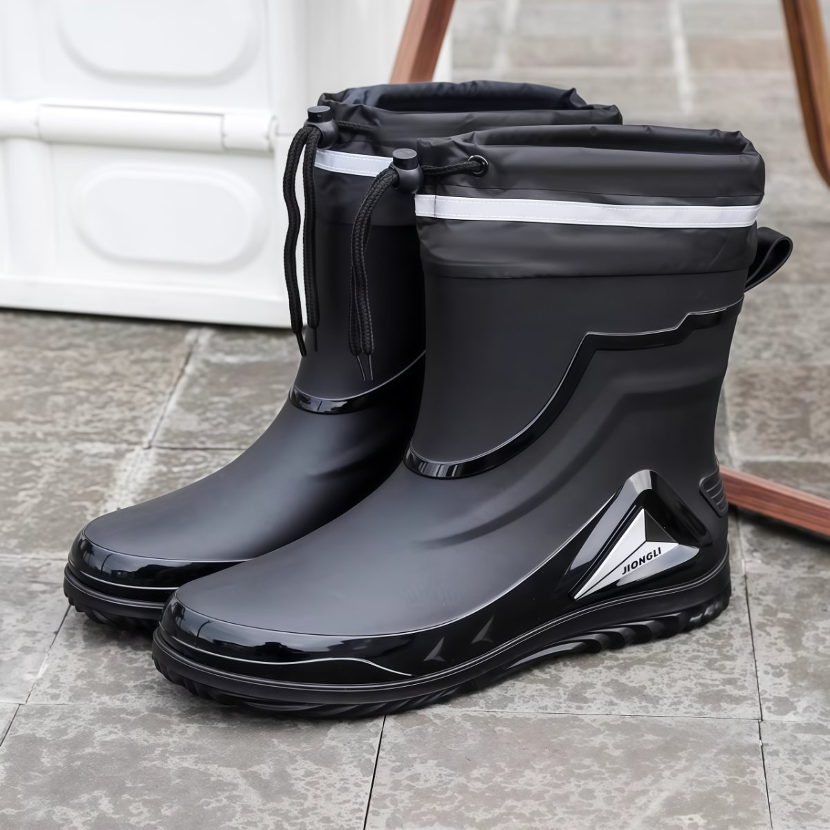 高档雨鞋男新款束口防雨防水鞋短中筒防滑雨靴加绒棉水靴工作胶鞋