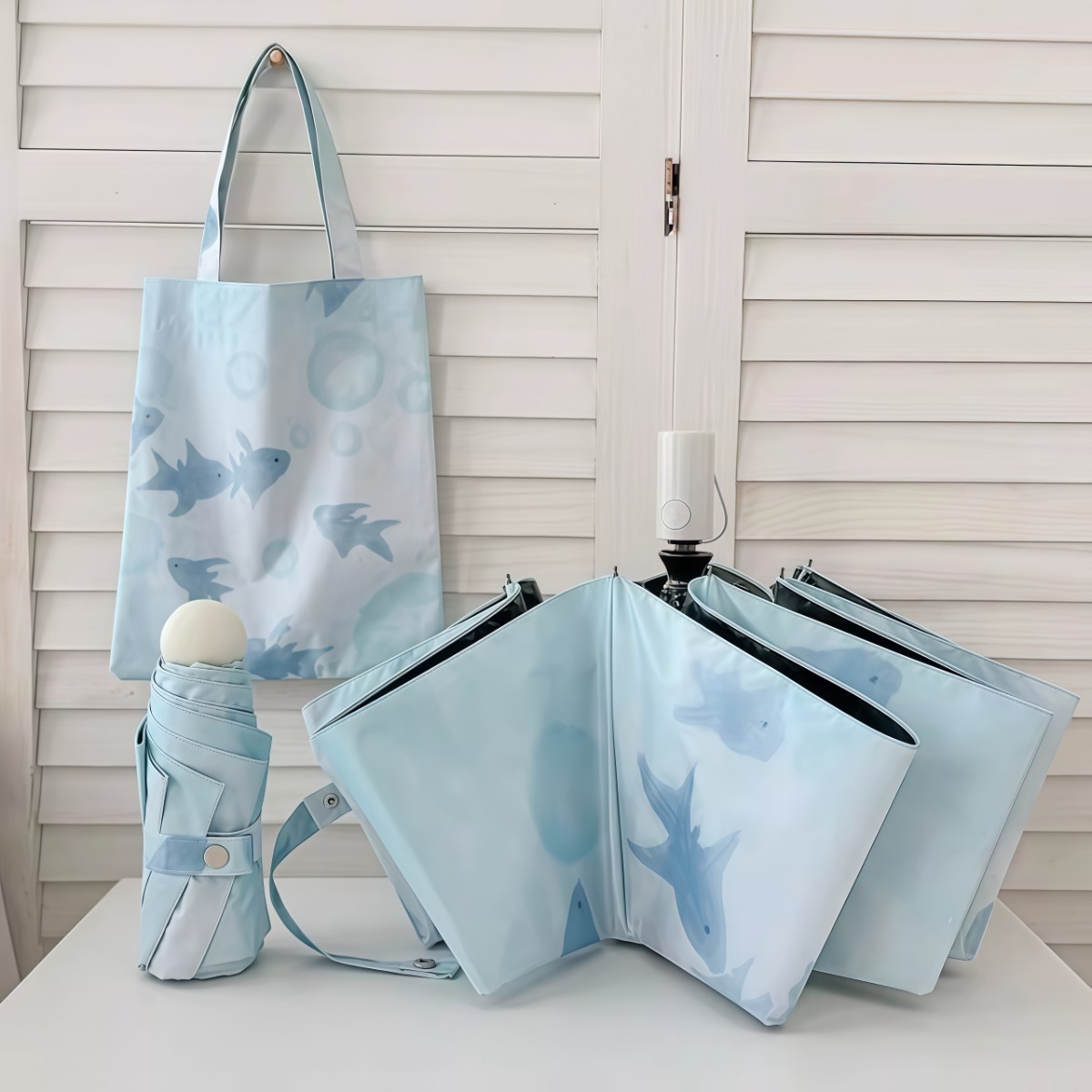 自在小鱼仔太阳伞小巧防晒防紫外线女黑胶晴雨伞两用自动遮阳