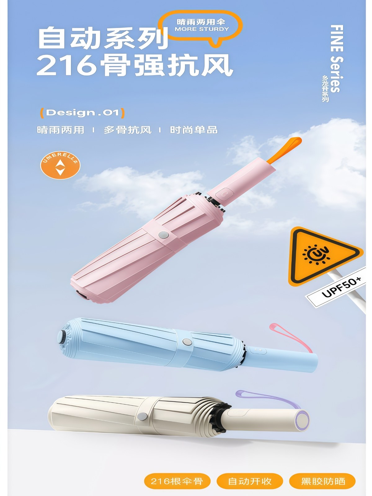 216骨抗风暴雨伞加大加厚加固自动雨伞男生折叠太阳伞女遮阳防晒 - 详情图