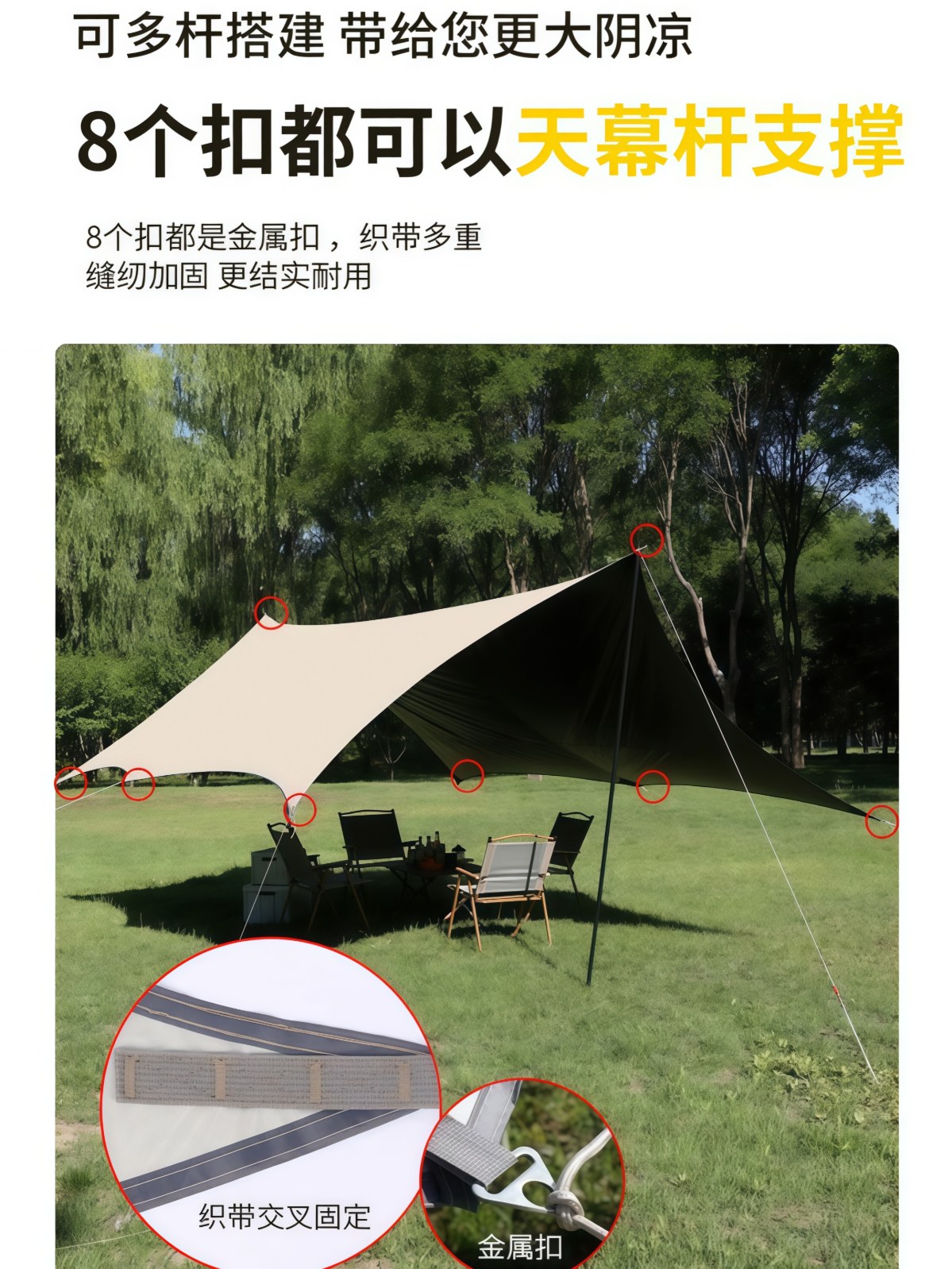 加厚黑胶天幕户外露营野餐庭院沙滩防雨防晒遮阳棚牛津布帐篷便携 - 详情图