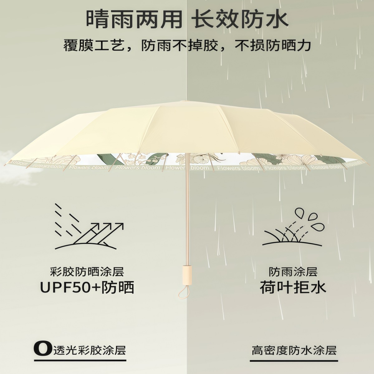 武汉雨具网·新款16骨雨伞女折叠大号抗风晴雨两用太阳伞防晒防紫外线遮阳伞·产品图3