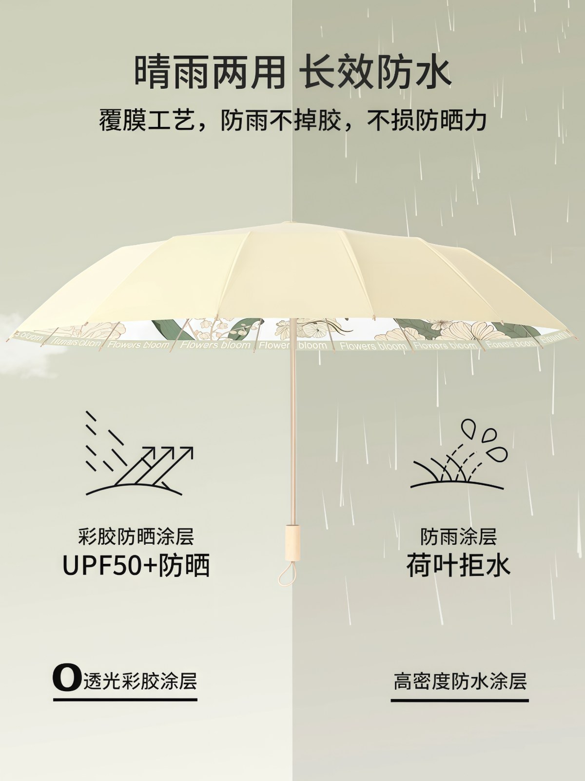 新款16骨雨伞女折叠大号抗风晴雨两用太阳伞防晒防紫外线遮阳伞 - 详情图