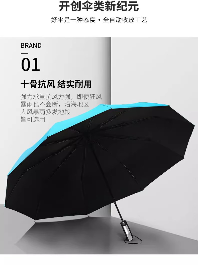 自动雨伞男女折叠太阳伞加大加固晴雨两用防晒防紫外线加厚遮阳伞 - 详情图