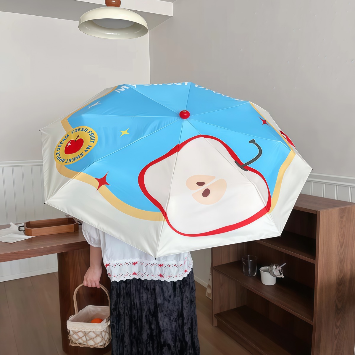 苹果小红靴子手柄晴雨两用雨伞高颜值太阳伞防晒防紫外线遮阳伞女
