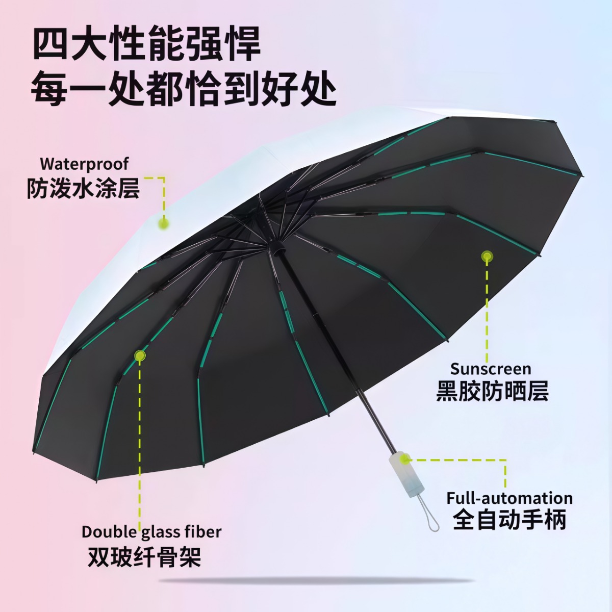 武汉雨具网·全自动雨伞女晴雨两用加大号加固折叠防晒防紫外线遮阳伞男太阳伞·产品图3