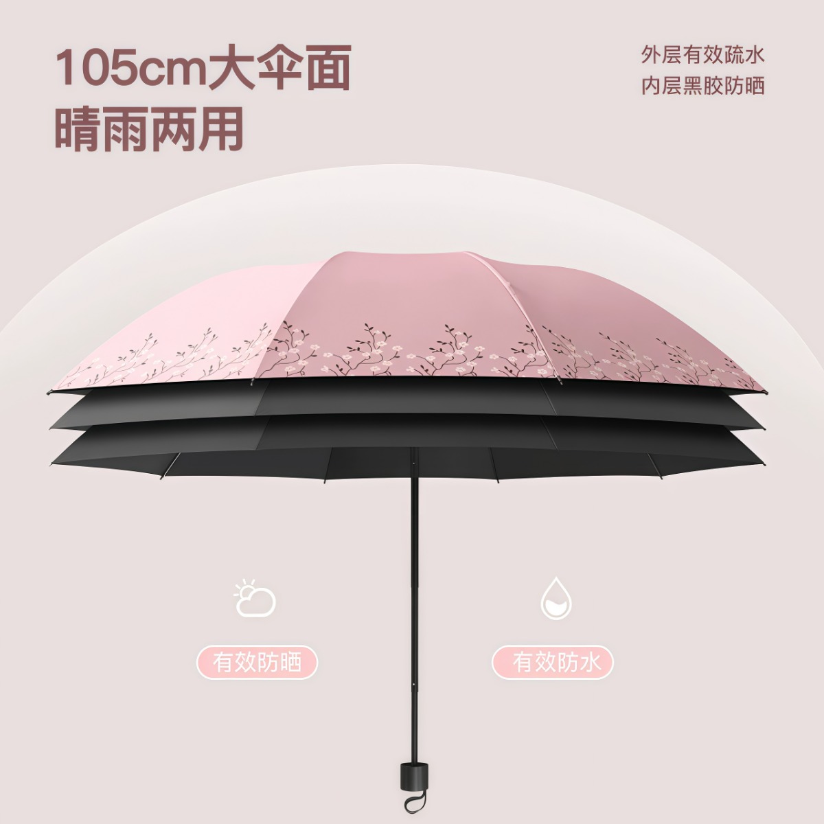 武汉雨具网·大号伞黑胶防晒防紫外线太阳伞遮阳轻小巧便携折叠晴雨伞女两用男·产品图2