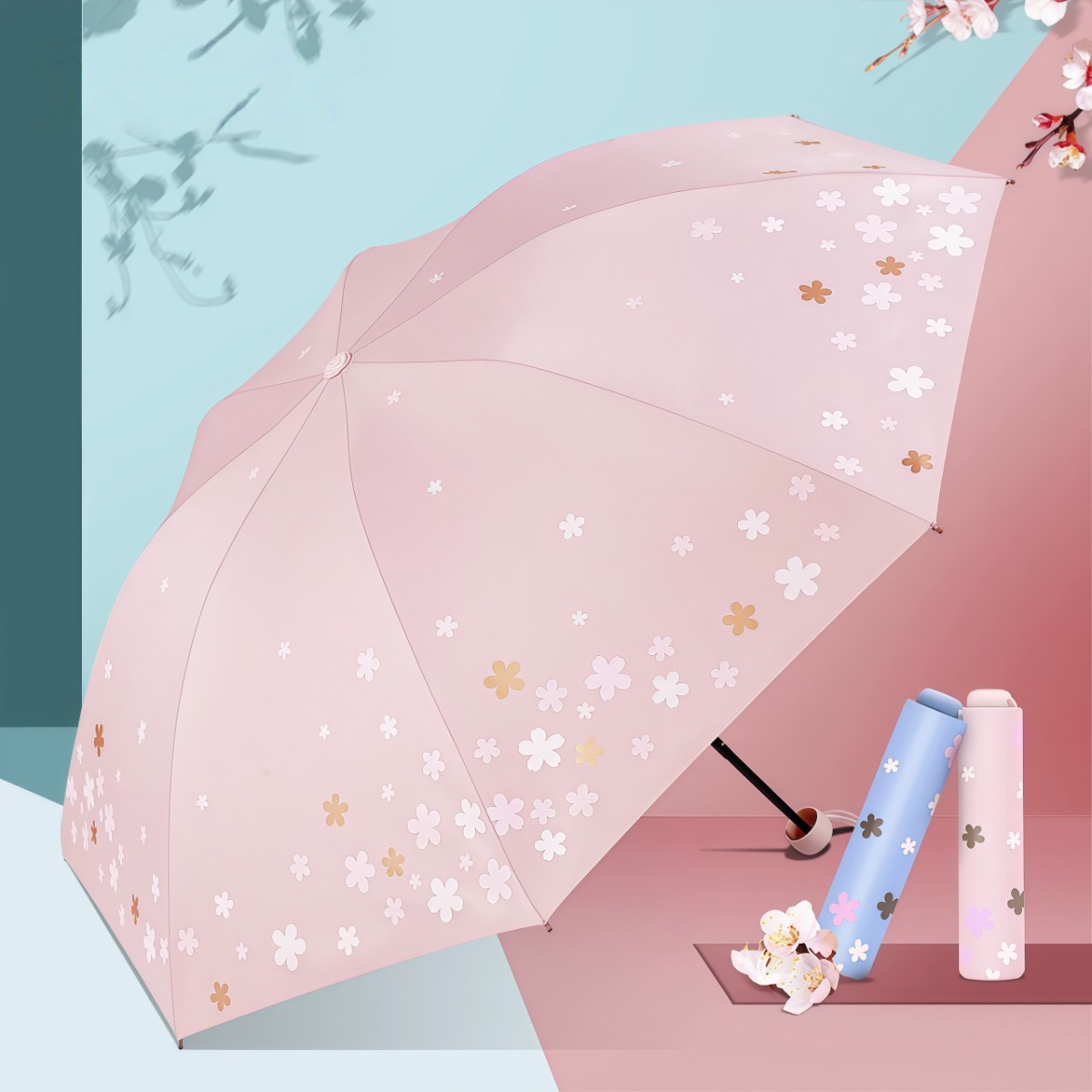 可定制LOGO雨伞女晴雨两用太阳伞防晒防紫外紫折叠小巧结实