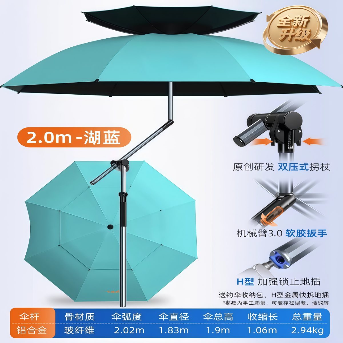 武汉雨具网·定制钓鱼伞户外专用钓鱼加厚遮阳伞2026新款防暴雨机械臂钓伞·产品图2