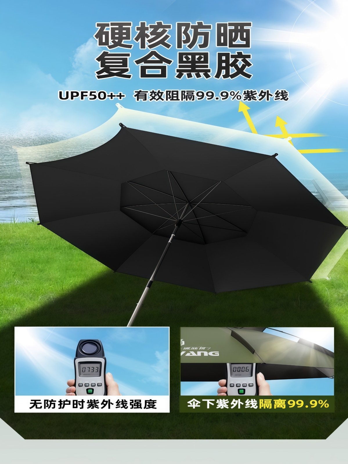 钓鱼伞2026新款户外钓鱼专用遮阳伞防晒防暴雨加厚黑胶拐杖大钓伞 - 详情图