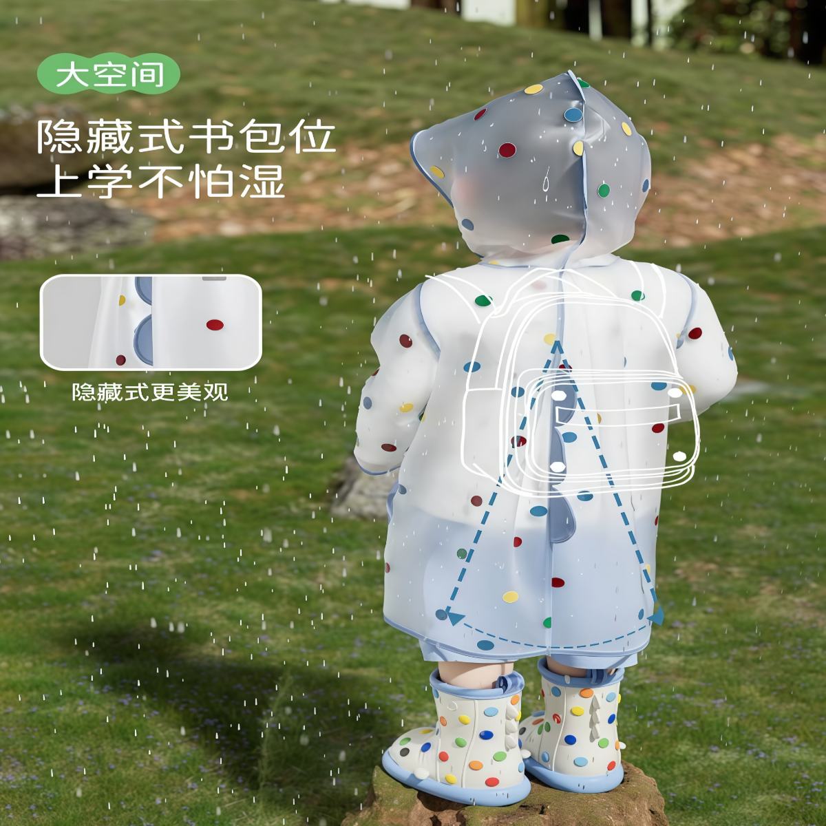 武汉雨具网·彩虹豆鲨鱼儿童雨衣男女童小学生幼儿园专用宝宝雨披儿童雨鞋套装·产品图3