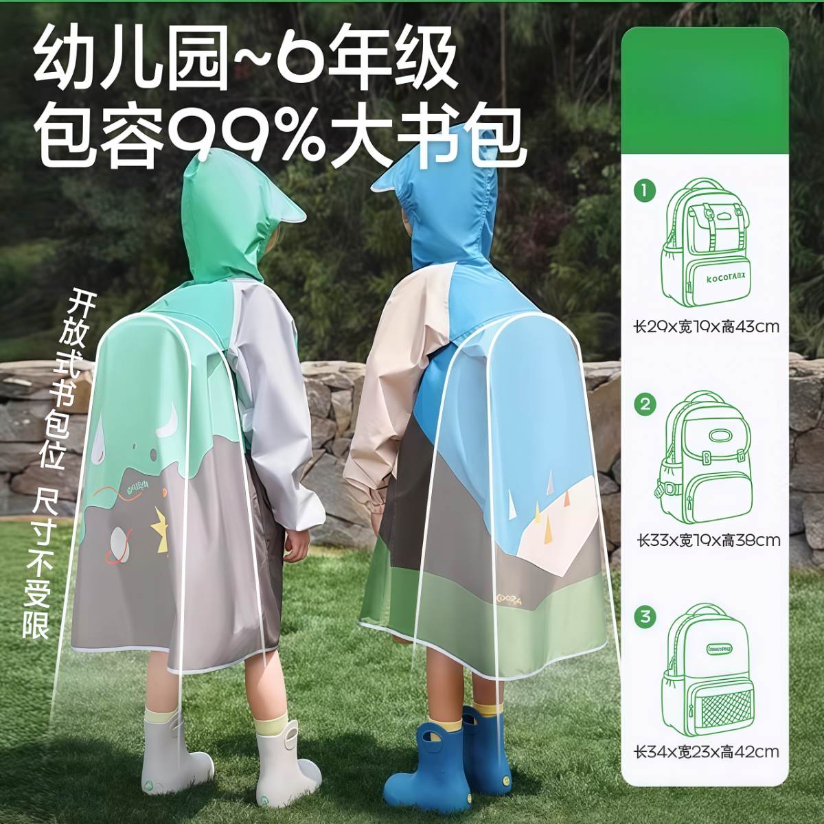 武汉雨具网·可定制儿童雨衣男童女孩上学专用宝宝雨披小学生带书包位轻薄透气·产品图4