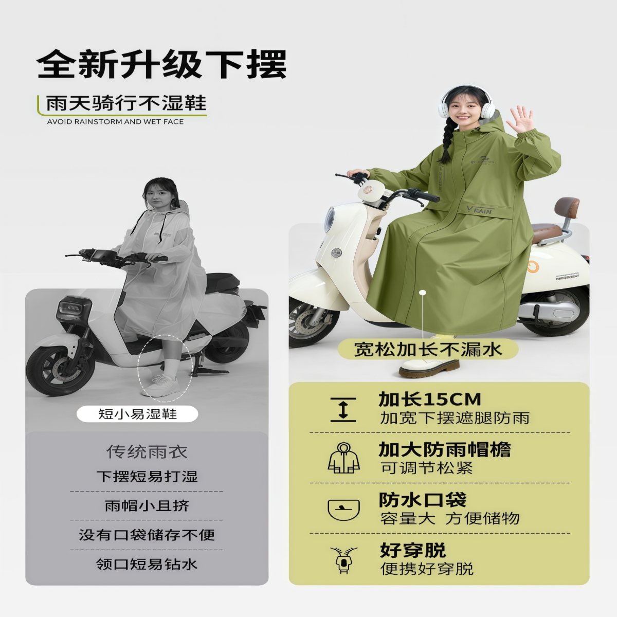 武汉雨具网·雨衣电动车长款全身防暴雨成人外穿骑行单人女款男电动电瓶车雨披·产品图3