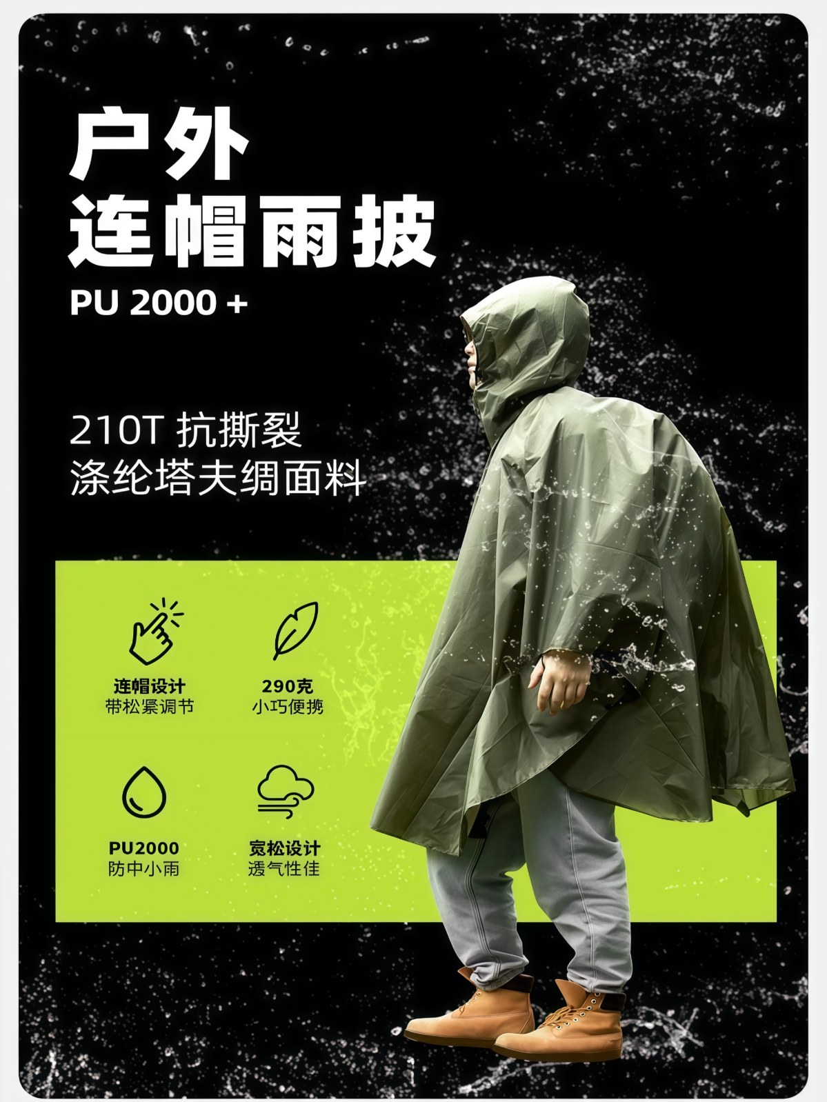 新款便携式户外徒步雨披防水雨衣雨服旅游登山徒步攀登男女 - 详情图