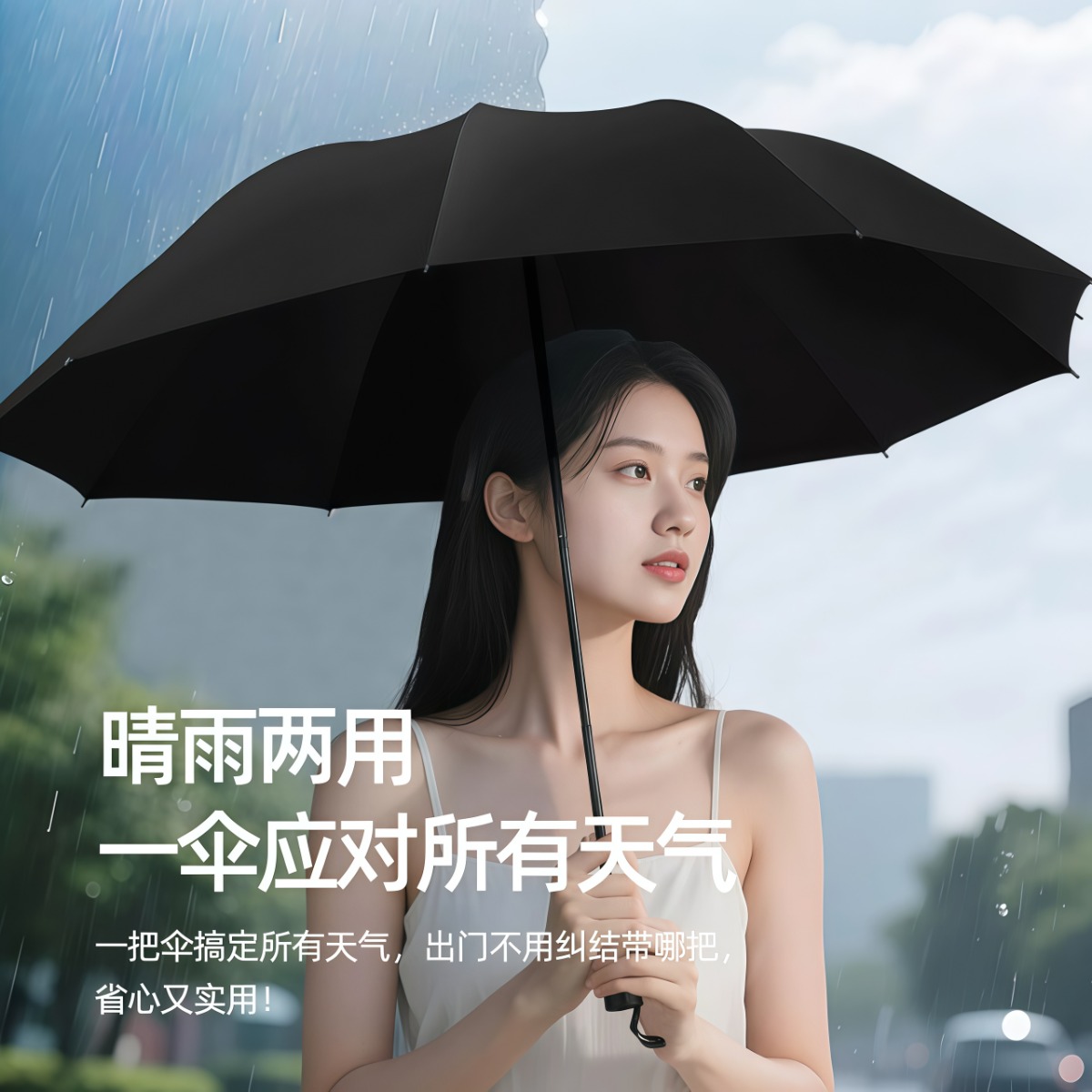 武汉雨具网·大号手动折叠雨伞男女晴雨伞两用礼品伞黑胶防晒遮阳伞太阳伞·产品图2