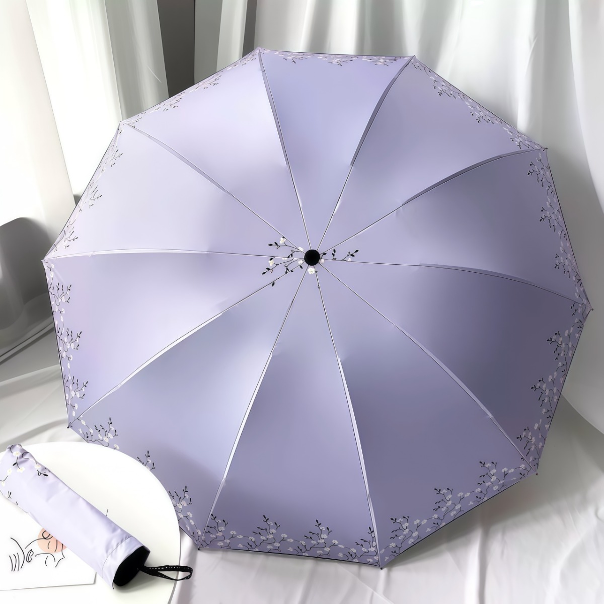 武汉雨具网·十骨大号双人雨伞小清新太阳伞黑胶防晒遮阳晴雨两用三折伞女手动·产品图2