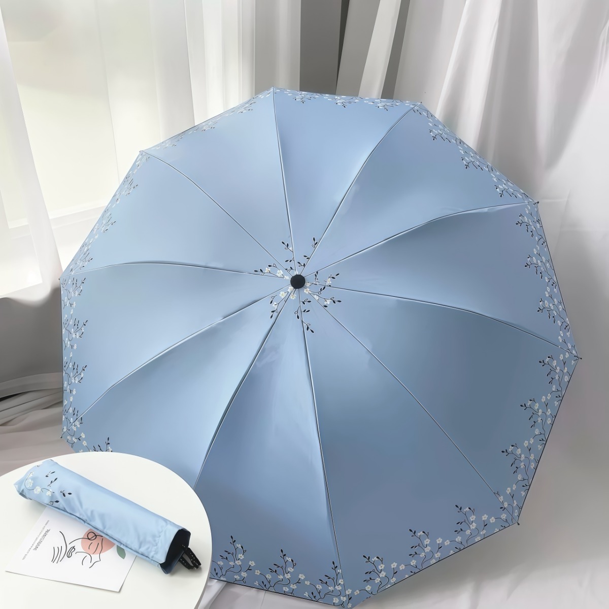 武汉雨具网·十骨大号双人雨伞小清新太阳伞黑胶防晒遮阳晴雨两用三折伞女手动·产品图4