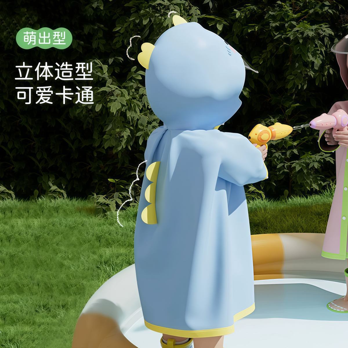 武汉雨具网·小萌鲨儿童雨衣雨鞋套装女童全身防水幼儿园专用带书包位宝宝雨披·产品图3