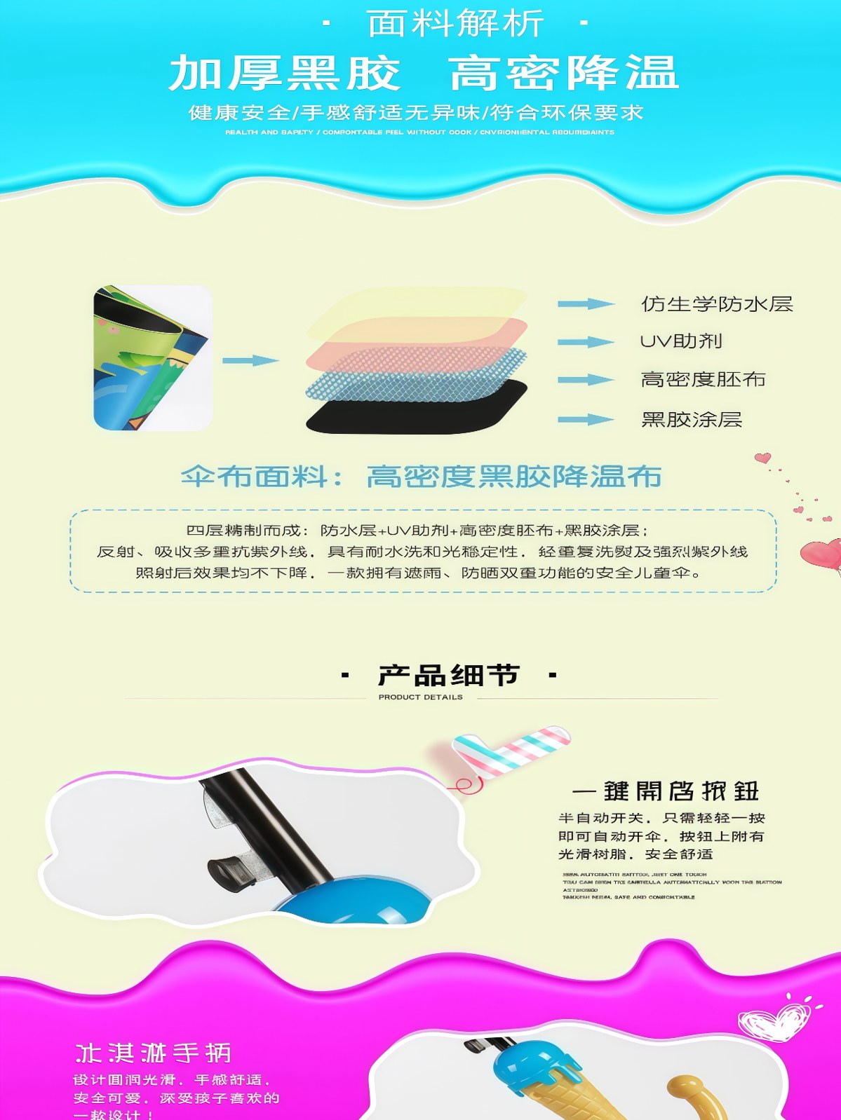 儿童雨伞男孩幼儿园女小学生上学专用自动晴雨两用宝宝恐龙太阳伞 - 详情图
