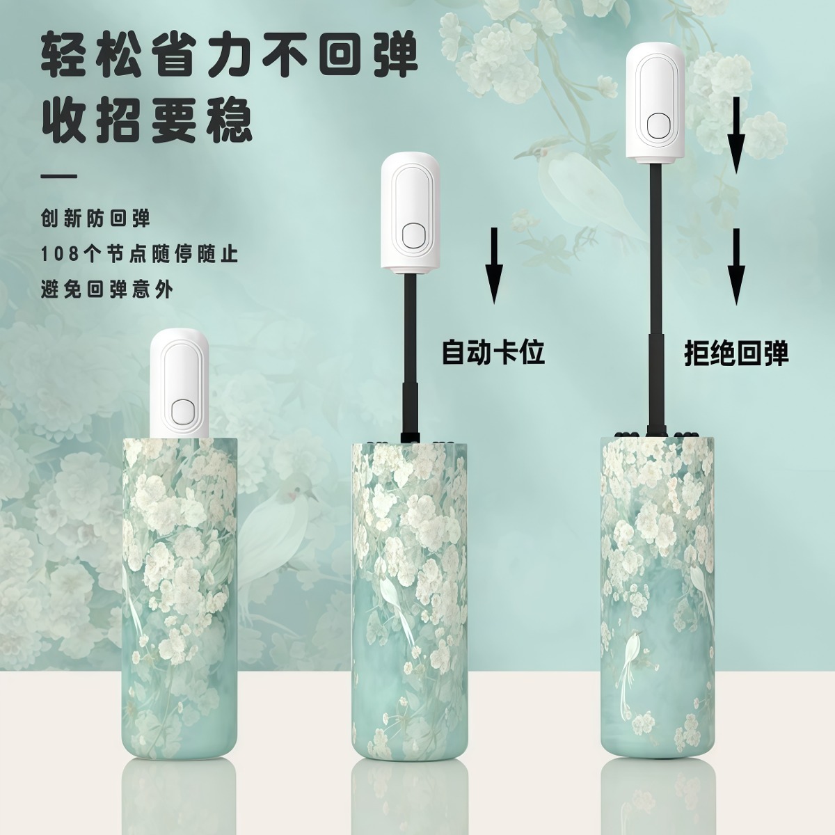 武汉雨具网·宫廷画风自动雨伞女大抗风晴雨两用防晒伞轻便折叠三折手动小雨伞·产品图2