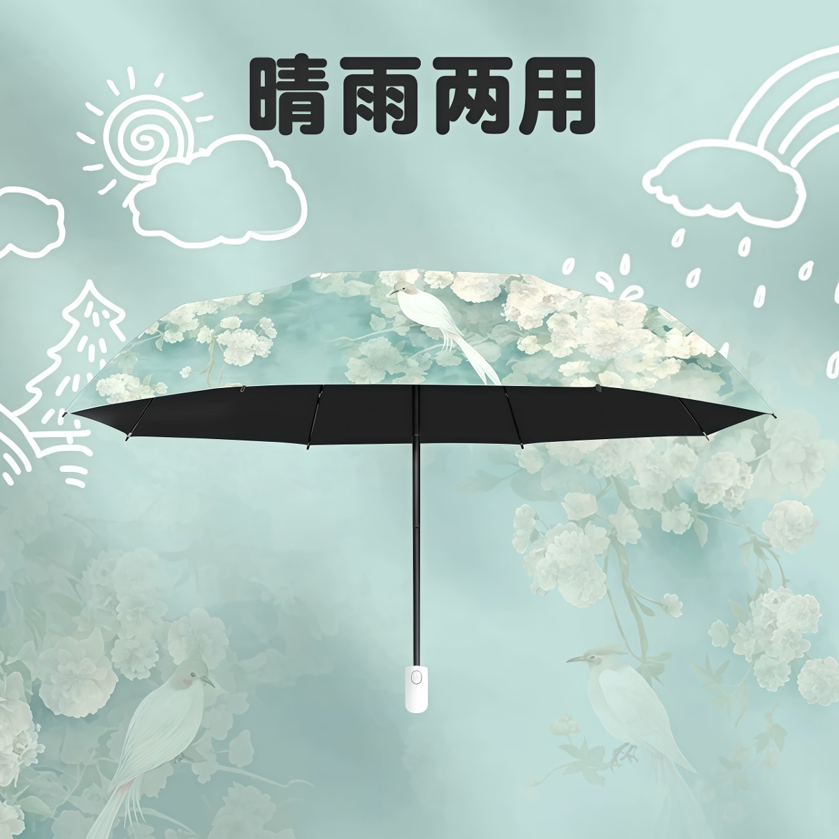 武汉雨具网·宫廷画风自动雨伞女大抗风晴雨两用防晒伞轻便折叠三折手动小雨伞·产品图4