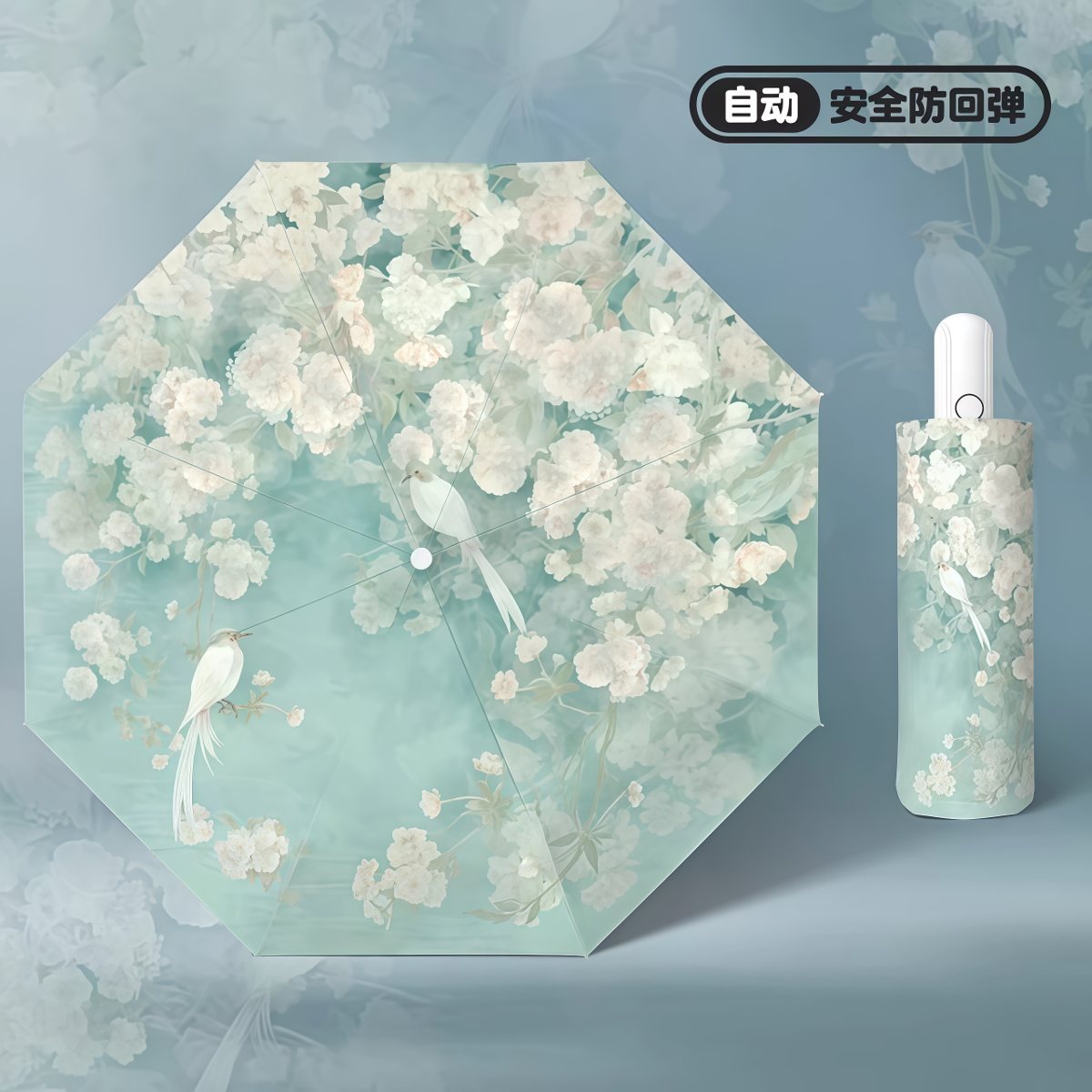 武汉雨具网·宫廷画风自动雨伞女大抗风晴雨两用防晒伞轻便折叠三折手动小雨伞·产品图6