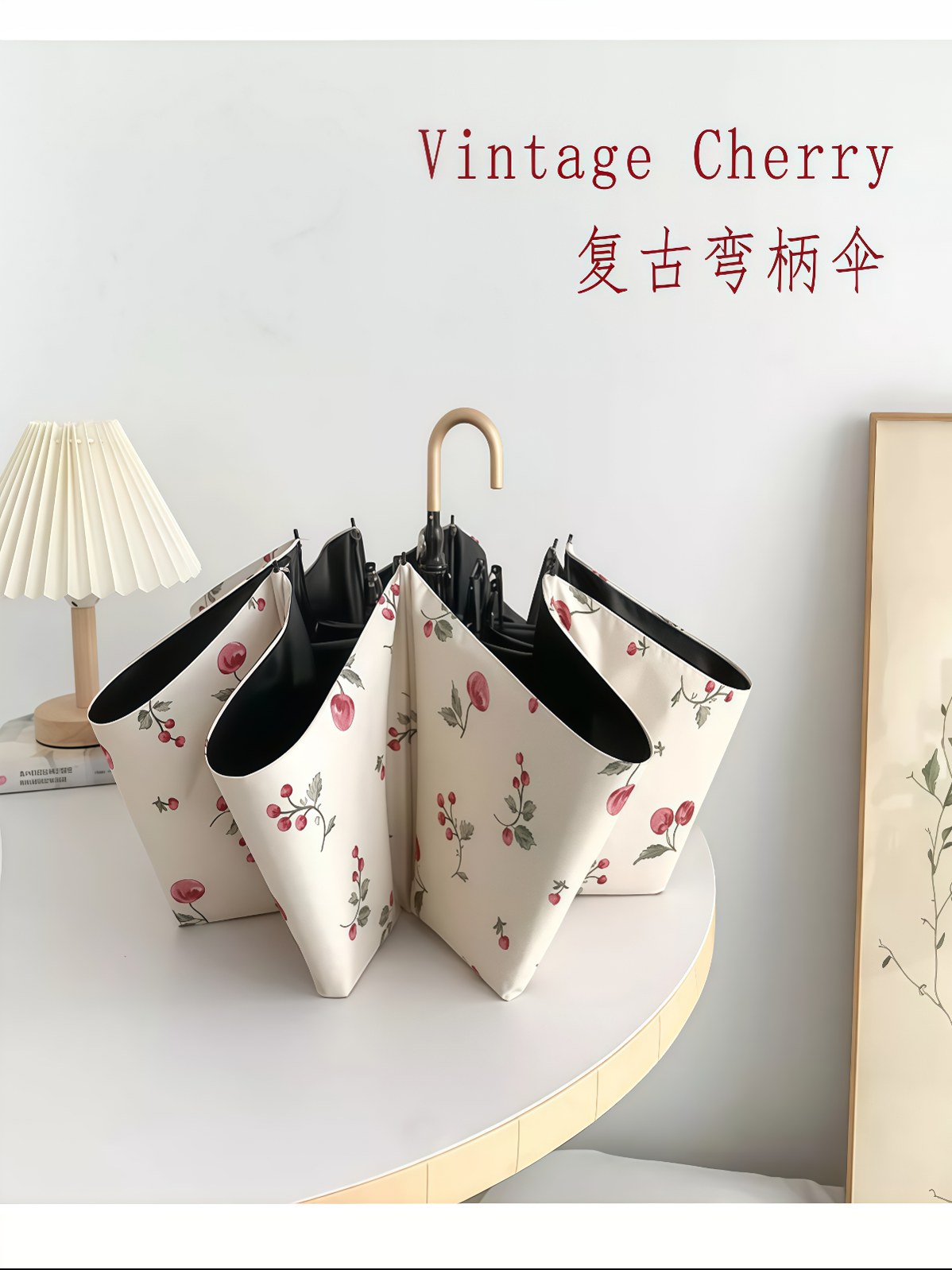 复古弯钩太阳伞防晒防紫外线便携黑胶小巧折叠遮阳手动晴雨两用 - 详情图