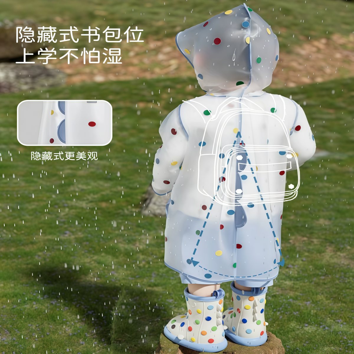 武汉雨具网·彩虹豆鲨鱼儿童雨衣男女童小学生幼儿园专用宝宝雨披儿童雨鞋套装·产品图3