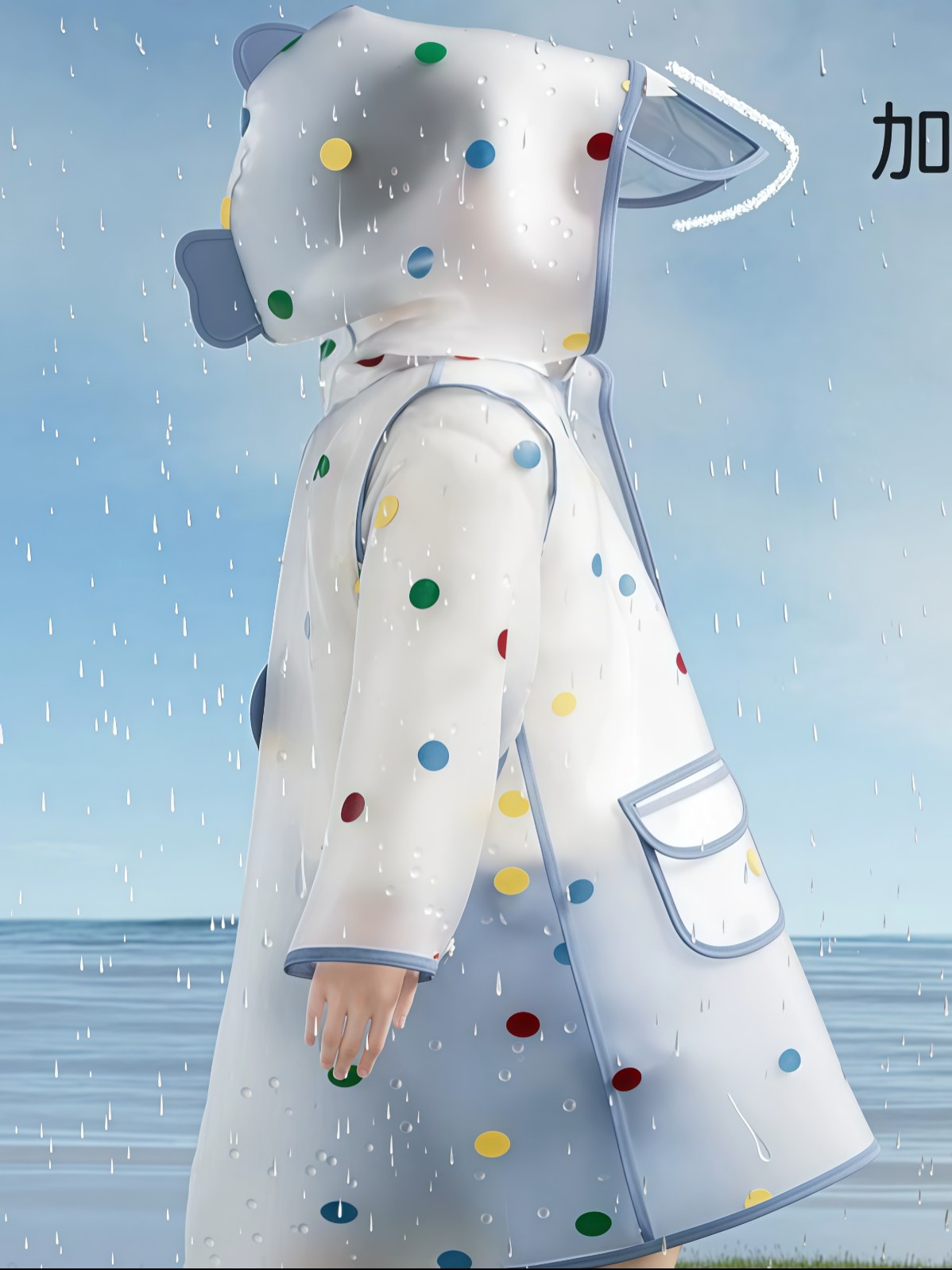 彩虹豆鲨鱼儿童雨衣男女童小学生幼儿园专用宝宝雨披儿童雨鞋套装 - 详情图