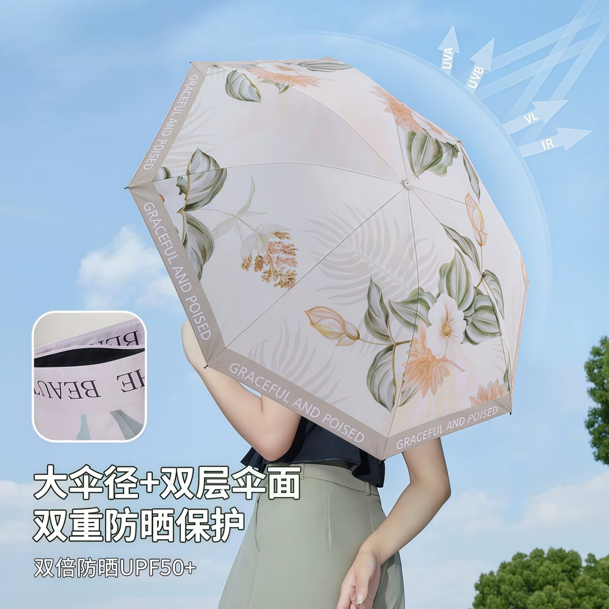 晴雨两用防晒太阳伞女双层黑胶防紫外线遮阳伞小巧便携雨伞