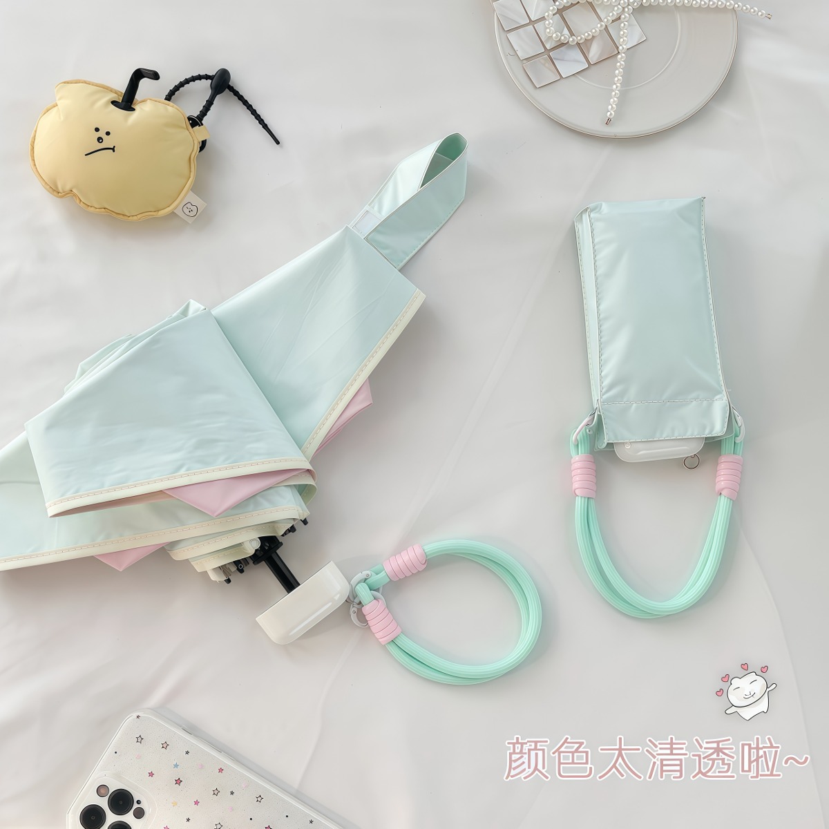 武汉雨具网·夏日清透太阳伞小巧防晒防紫外线女手动折叠加大彩胶遮阳晴雨两用·产品图2