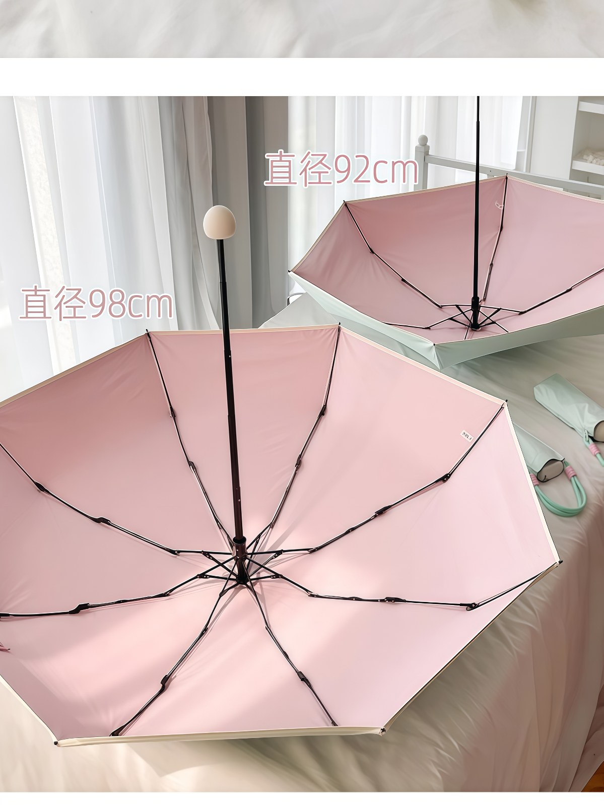 夏日清透太阳伞小巧防晒防紫外线女手动折叠加大彩胶遮阳晴雨两用 - 详情图