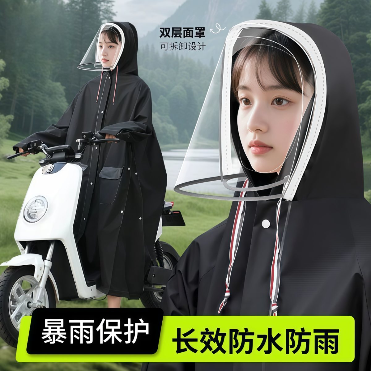 雨衣女款男款全身防暴雨面罩透明电动车学生户外旅行防水单人雨披