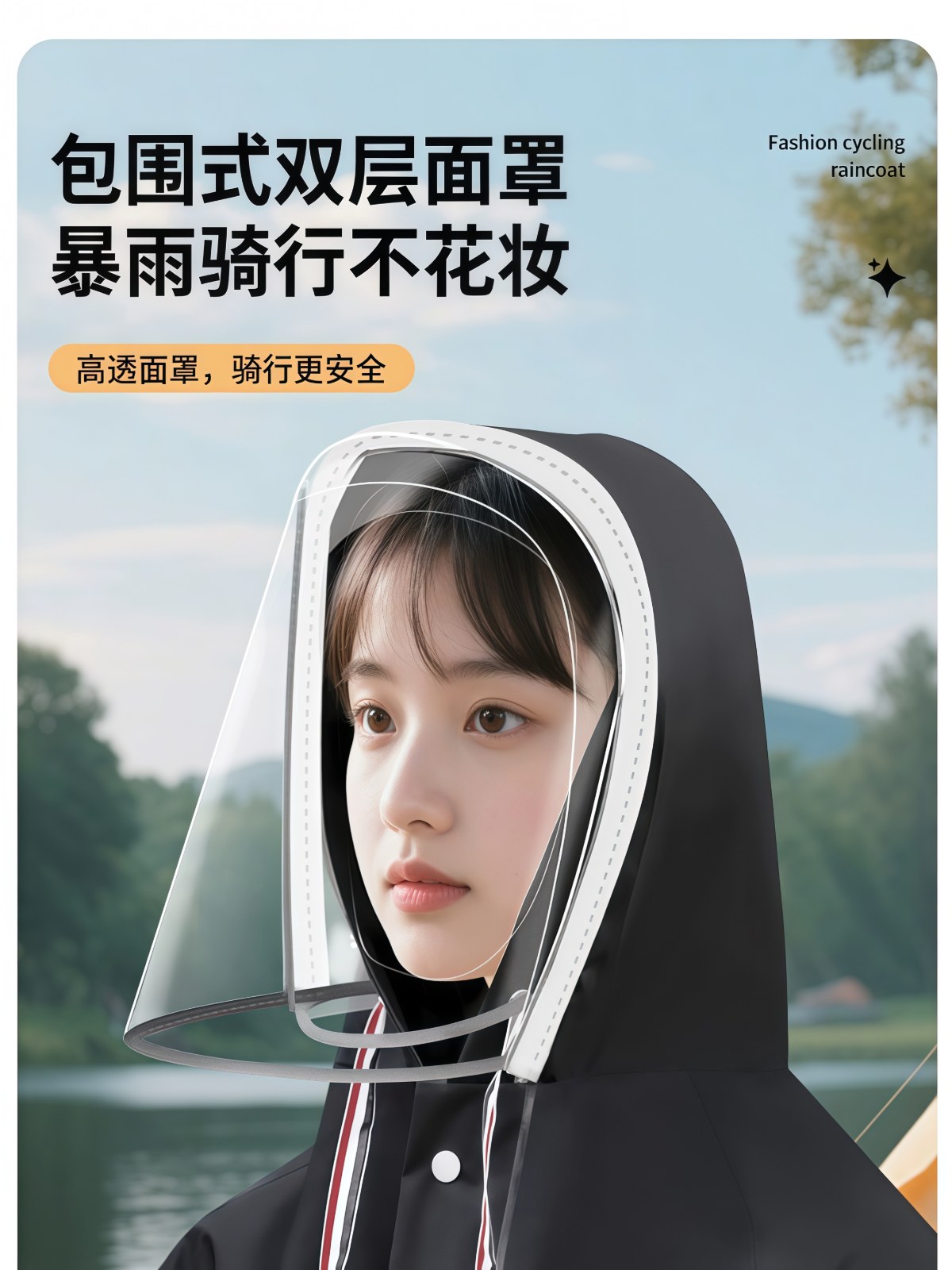 雨衣女款男款全身防暴雨面罩透明电动车学生户外旅行防水单人雨披 - 详情图