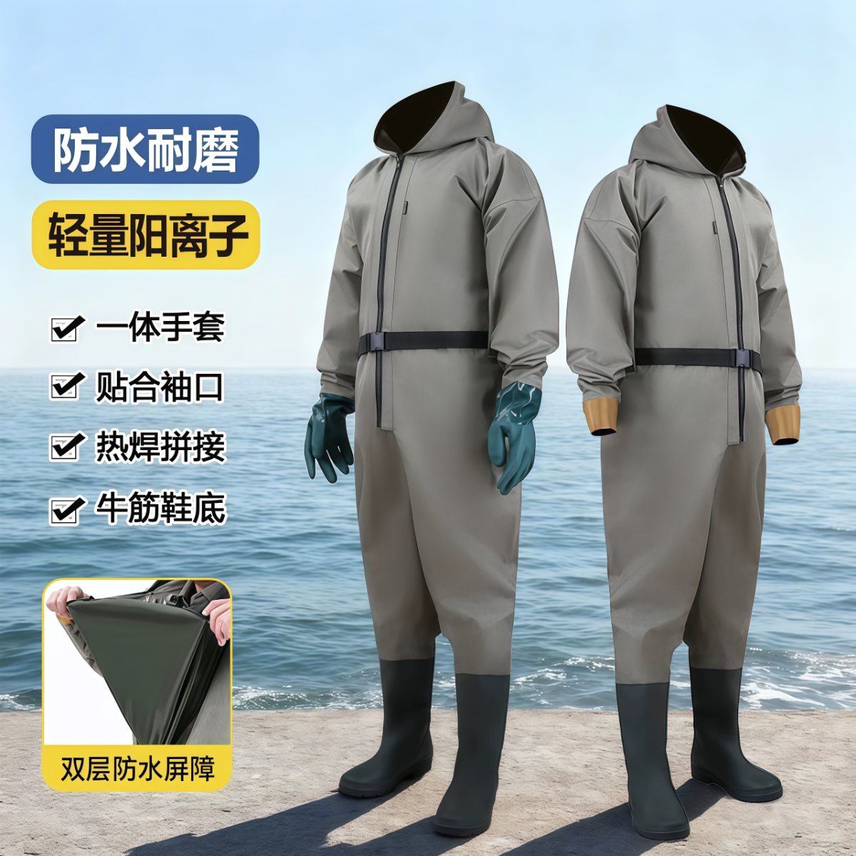 全身防水服捕鱼撒网挖藕防水轻便耐磨防滑鞋连体雨衣