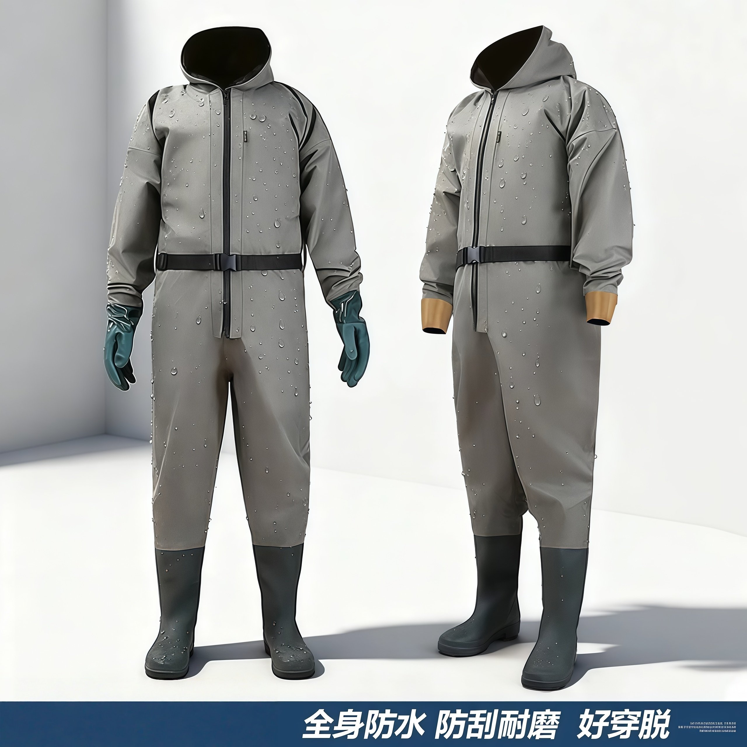 武汉雨具网·全身防水服捕鱼撒网挖藕防水轻便耐磨防滑鞋连体雨衣·产品图6