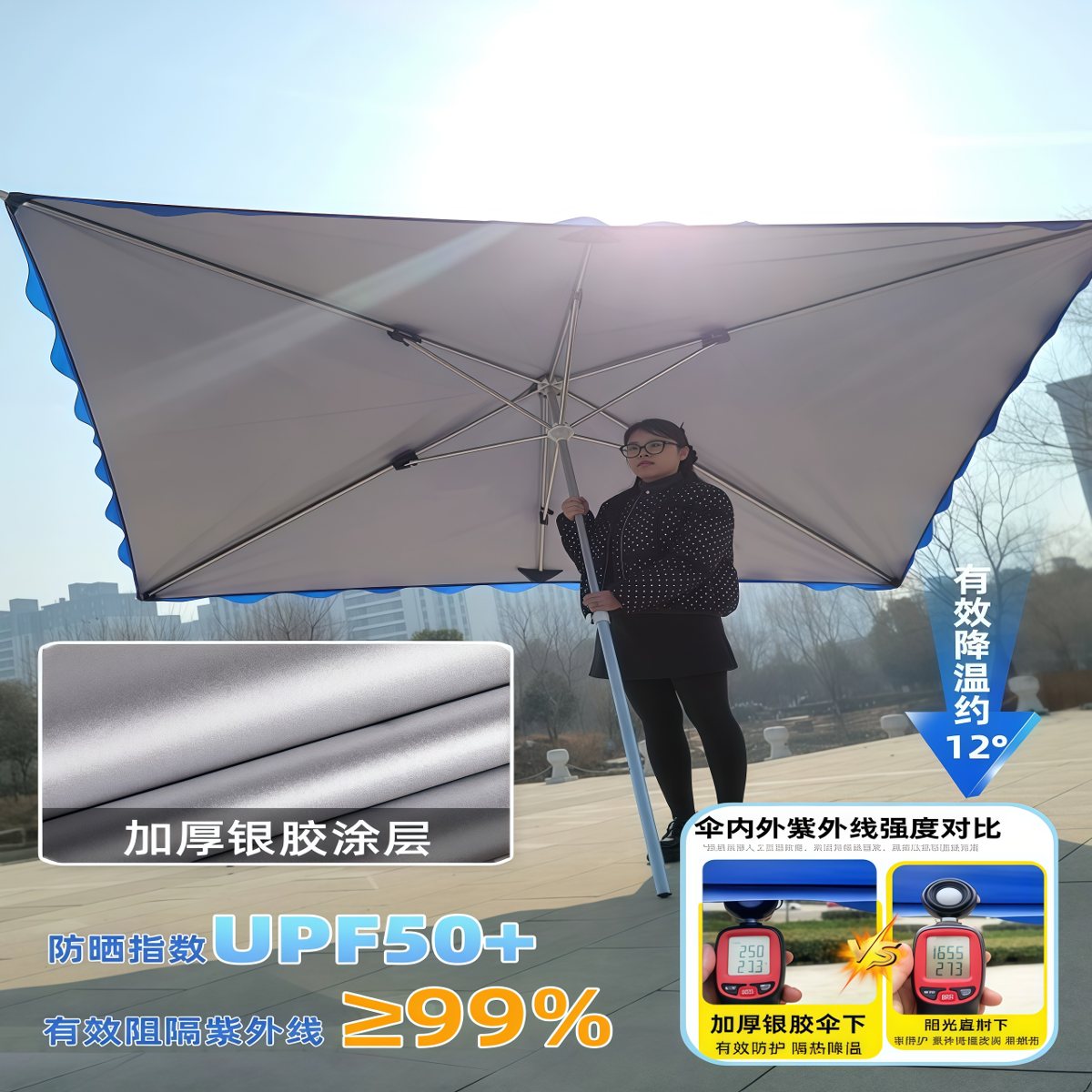 武汉雨具网·遮阳伞户外摆摊专用太阳伞超大号雨伞庭院伞四方长方形加厚折叠伞·产品图3