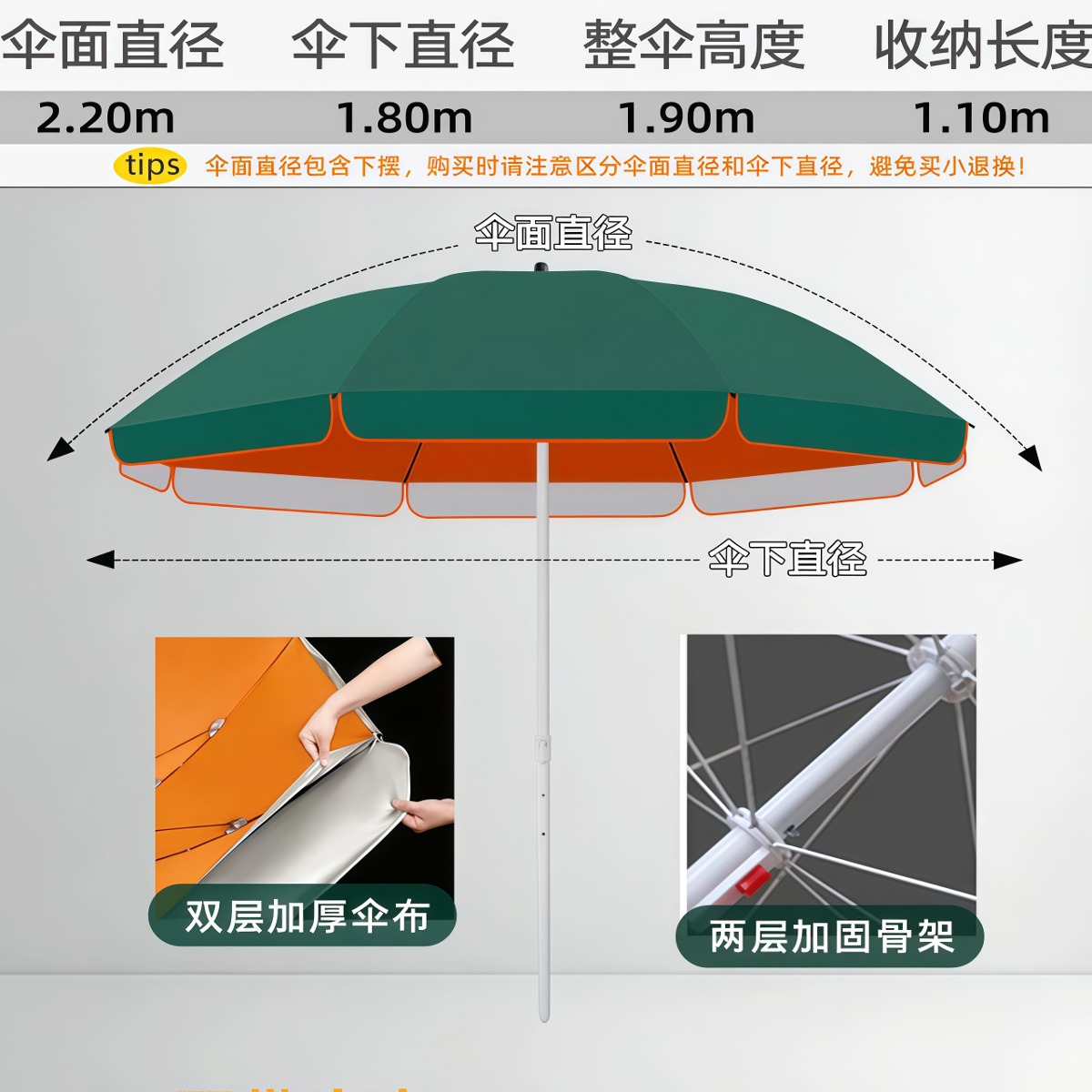 武汉雨具网·太阳伞大型户外摆摊专用雨伞遮阳伞做生意的防晒大伞庭院伞定制伞·产品图5